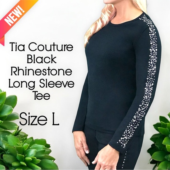 Tia Couture Tops - Tia Couture Black Rhinestones Long Sleeve Tee